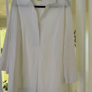Lafayette 148 tunic-length white cotton/spandex blouse - EUC
